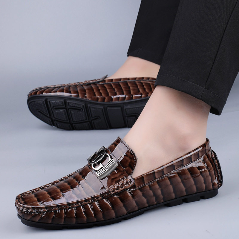 Giày lười nam da bò xỏ chân kiểu Anh, mũi tròn, đế bằng, cỡ lớn — 24708 Màu nâu, 24708 Màu xanh lá cây, 24708 Màu đen
