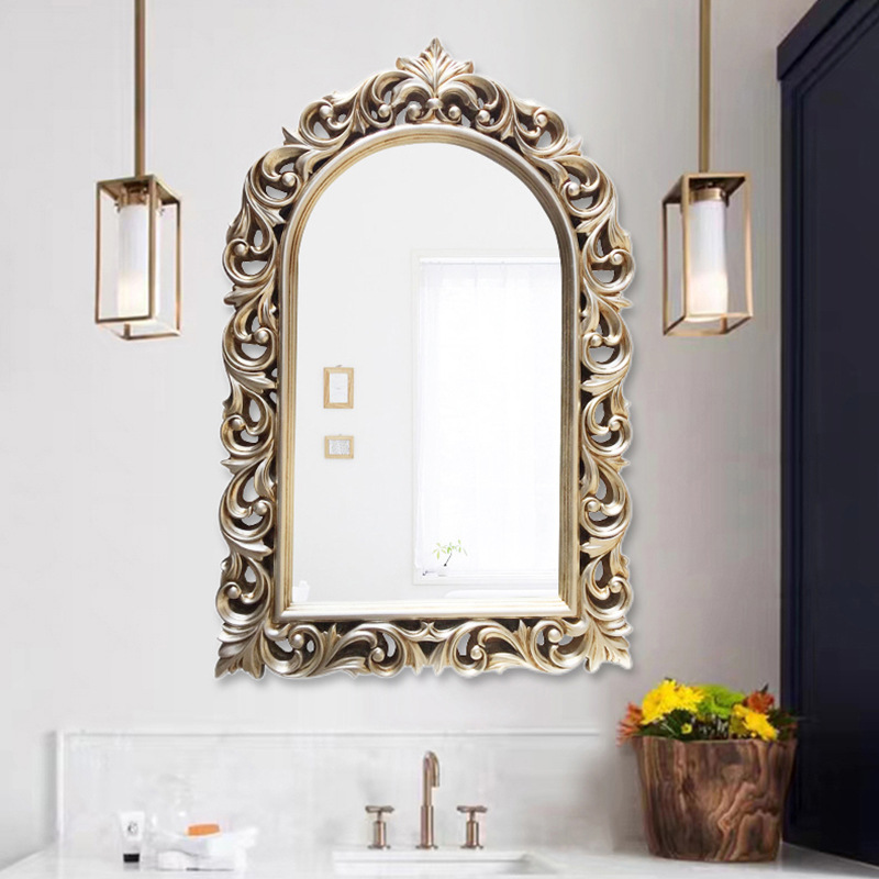 De estilo europeo hueco tallado espejo de baño salón pasillo colgante de pared espejo decorativo peluquería ESPEJO de medio cuerpo tocador espejo de maquillaje