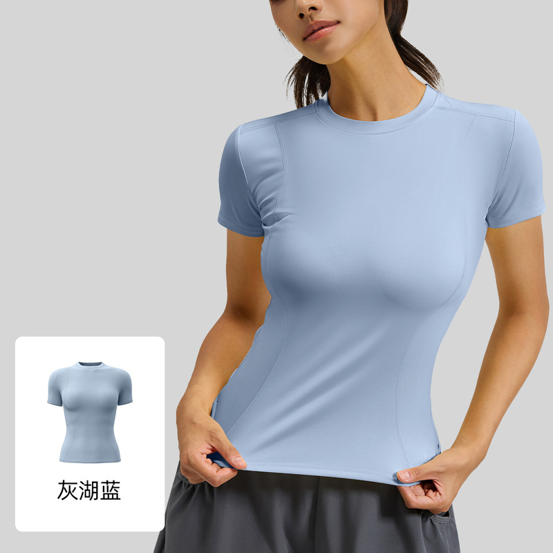 春夏修身運動半袖tシャツヨガ服上着女性フィットネスガードルランニングヨガ半袖|undefined