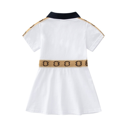 Girls' Short Sleeve Blouse Dress  Summer Collar Blue Princess Dress New Children's Skirt Korean Children's Clothing Wholesale