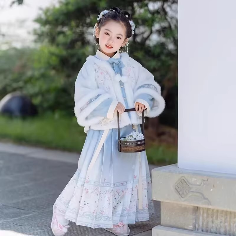 소녀 한푸 겨울 기모 새해 복 중국 스타일 어린이 고대 당나라 세트 말 치마 가을과 겨울 새로운 도착