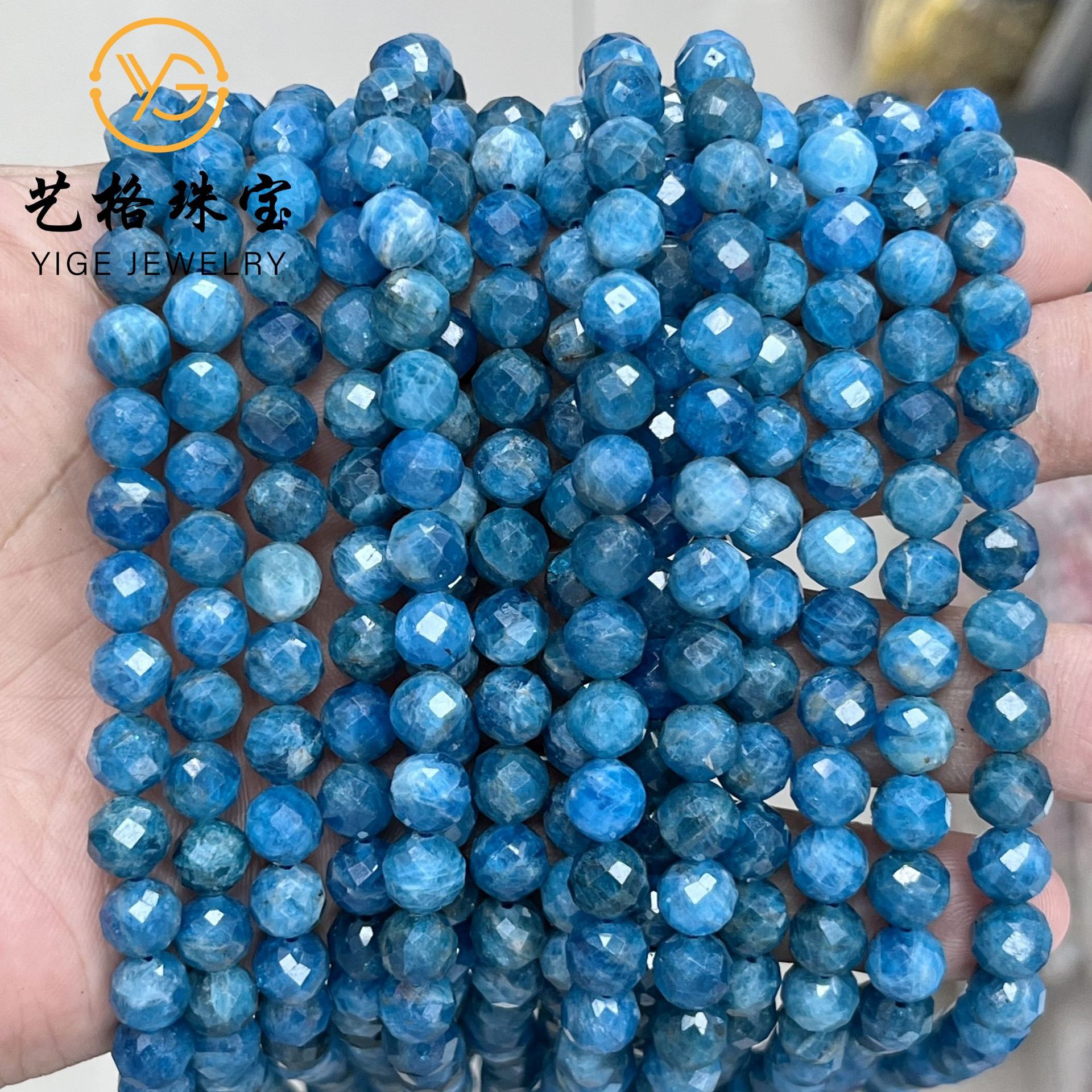 工厂直供 天然蓝磷灰切面圆珠串珠等 diy手链饰品配件半成品批发