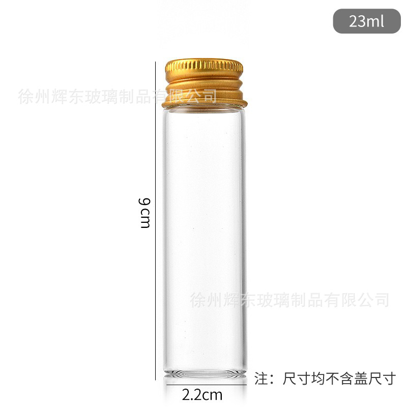 22mm de diámetro rosca de aluminio de oro tapa de alta borosilicona botella de vidrio transparente botella de deseos botella de cordyceps botella de cañón