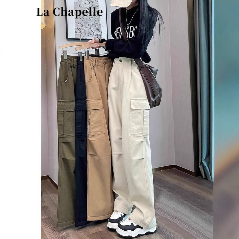 American-Style Straight-Leg Cargo Pants for Women, 2025 Spring and Autumn New High-Waisted Loose Casual Slimming Wide-Leg Pants for Petite Women