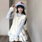 日系甜美风无袖蓬蓬蛋糕裙女款秋冬蕾丝内搭针织衫小个子一整套装