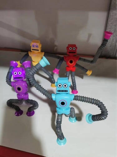 Variety of suction cup robot telescopic tube, ever-changing shape robot stretch tube luminous decompression suction cup toy
