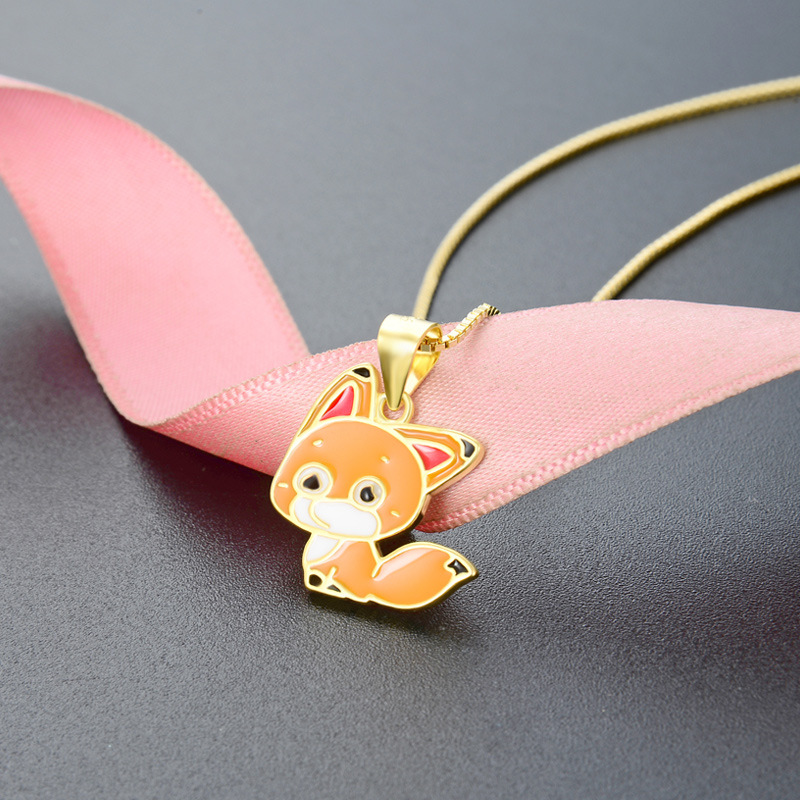 Europa y los Estados Unidos dibujos animados transfronterizos encantadores zorros colgante de goteo de aceite para mujeres 925 plata esterlina nicho de diseño de accesorios de animales