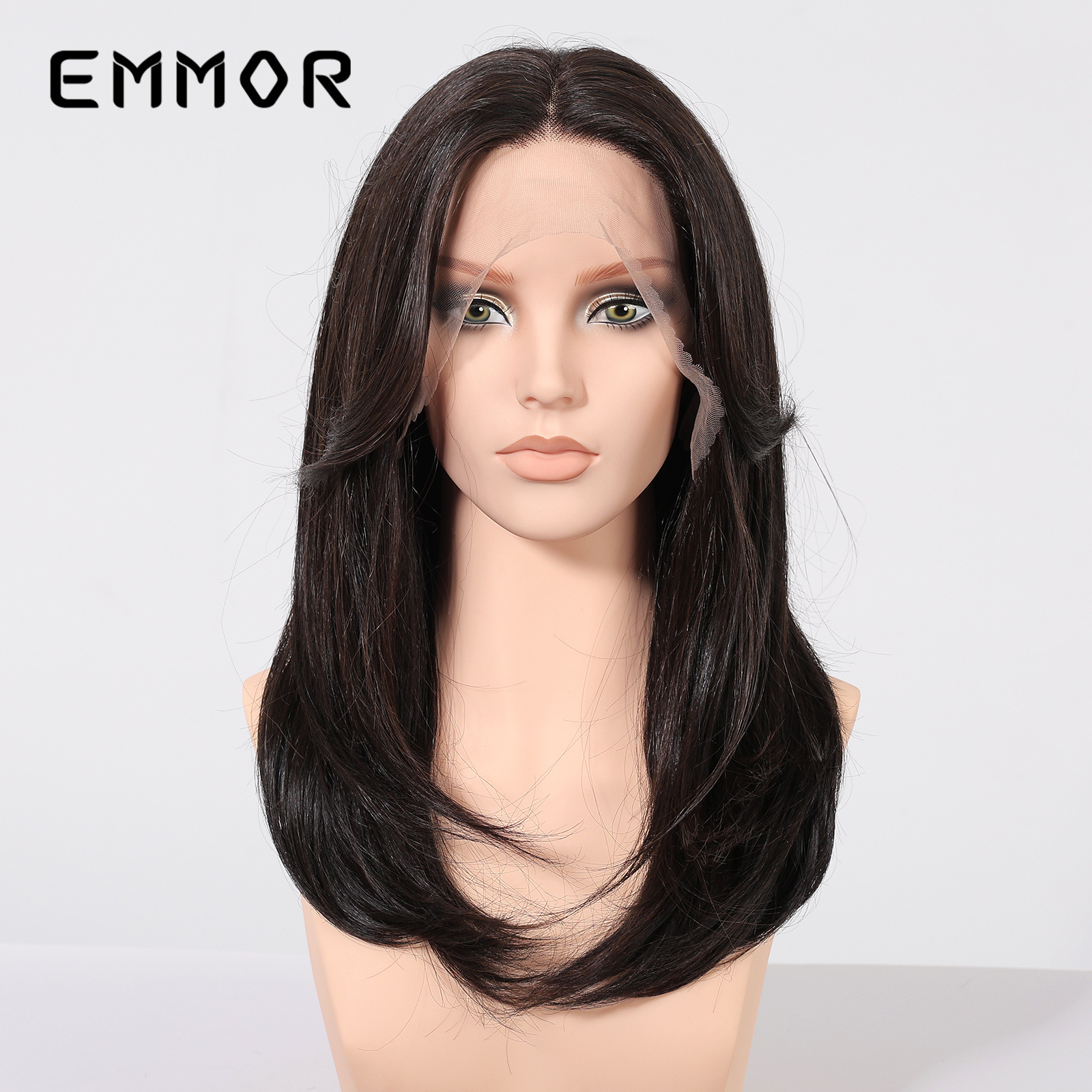 Peluca negra natural, parte superior del cráneo alto 13*6, encaje frontal de gran área, cabello de clavícula medio, transpirable y natural, conjunto de cabello femenino