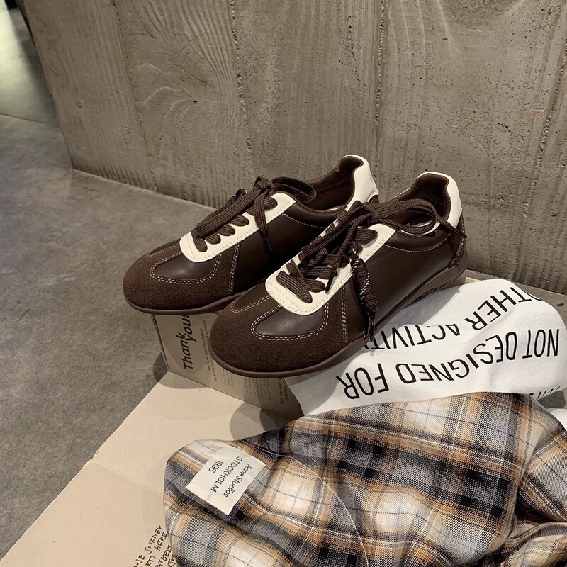 Zhang Jingyi's Same Style Retro Brown Moral Training Shoes for Women 2025 Autum New Contrasting Color Casual Versatile Forrest Gump Sneakers