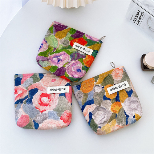 Fresh flowers Japanese style storage bag casual organization bag sanitary pad travel wash bag purse wallet handbag small canvas bag