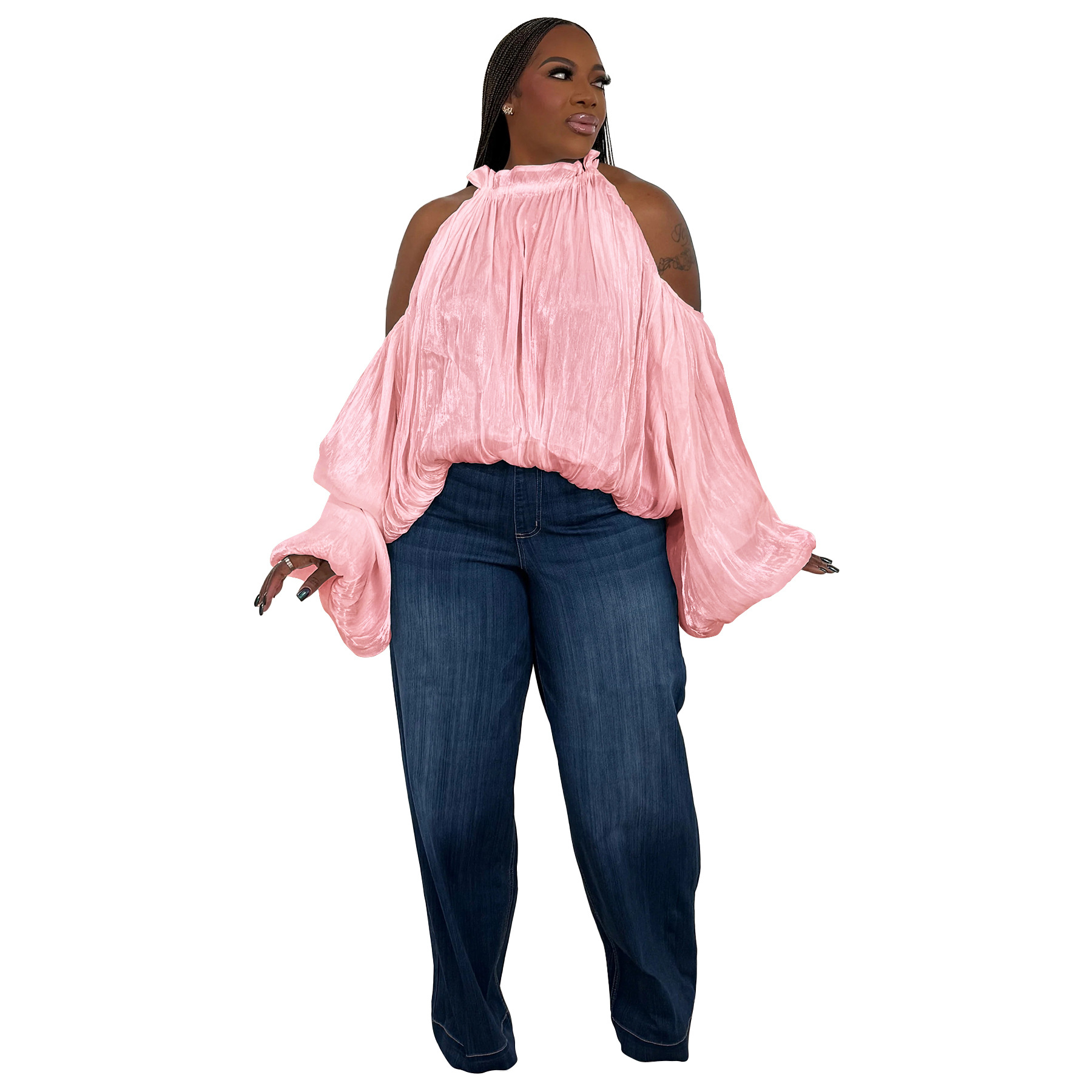 Damen Bluse Aus Organza Mit Schulterfreiem Ausschnitt Und Puffärmeln_voghion.com