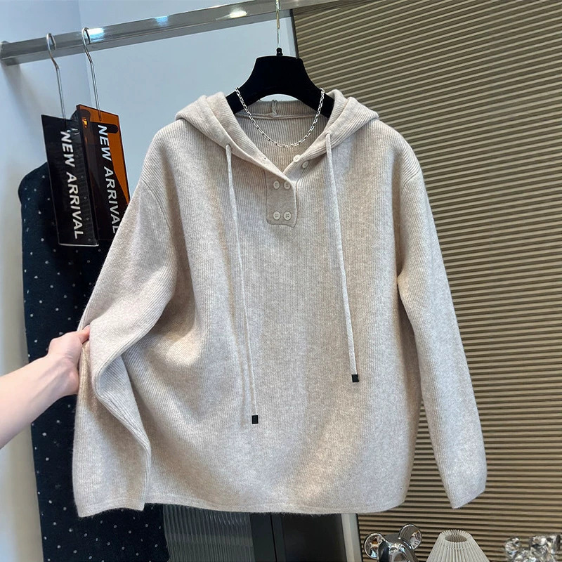 Plus-size women's soft and comfortable half-button drawstring hooded sweatshirt, new autumn and winter high-end top