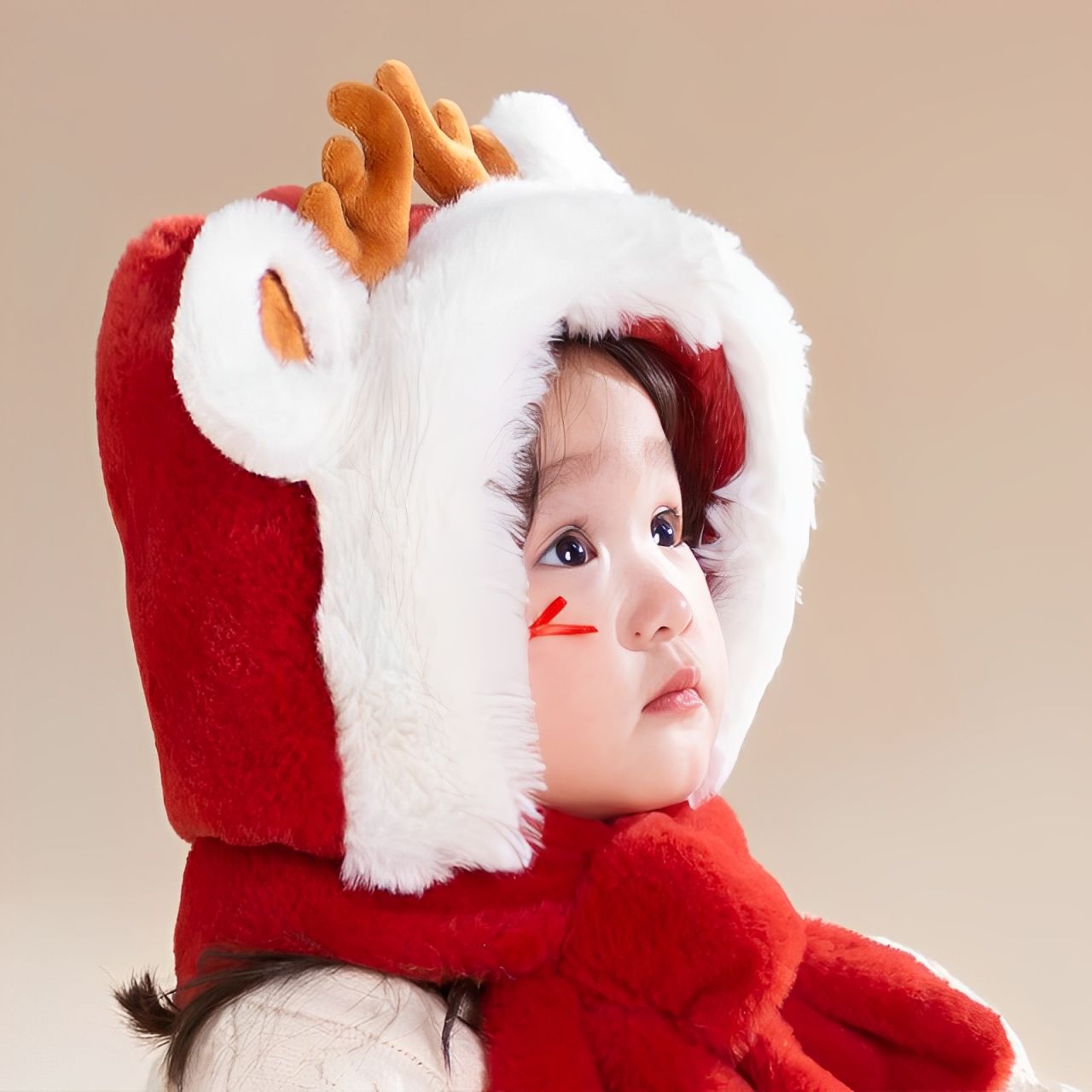 2025新年儿童帽子围巾口罩一体冬季保暖加绒男女宝宝防风护耳加厚