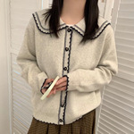 撞色宽松型常规款娃娃领衫时尚减龄春秋女上衣灰色花杏红色