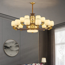 新中式吊灯客厅灯中国风餐厅珐琅彩轻奢禅意茶室金古铜色2024新款