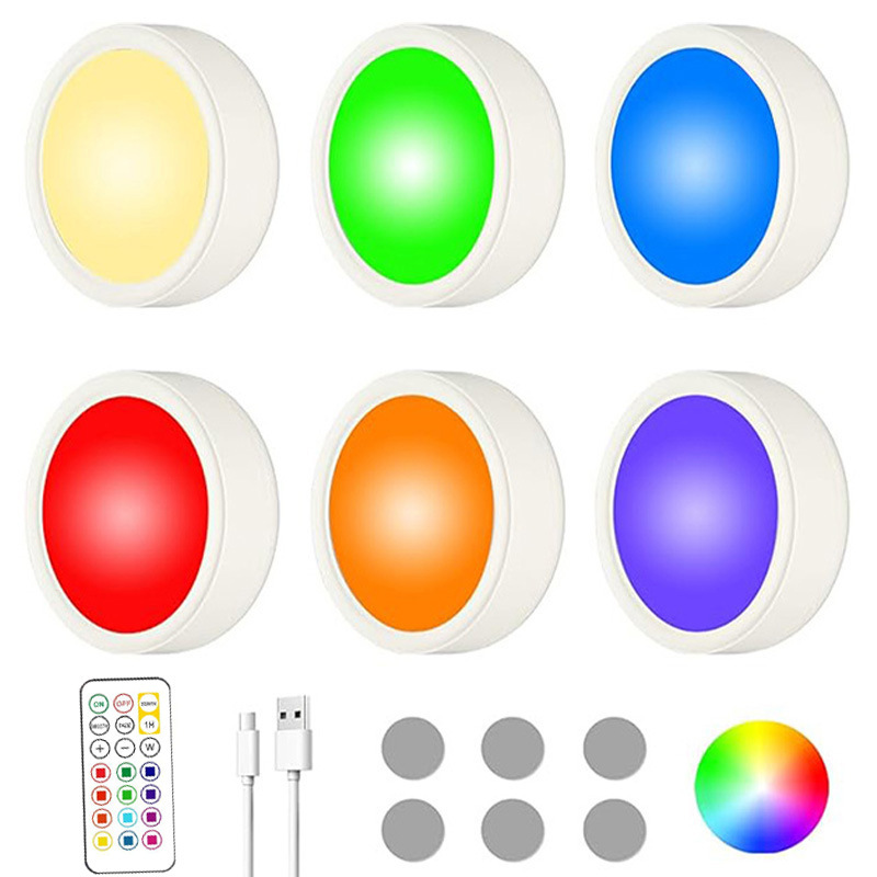 Cross-Border Rechargeable Spotlight with Wireless Remote Control, 13-Color Dimmable Led Cabinet Light, Magnetic Closet Light, Magnetic Suction