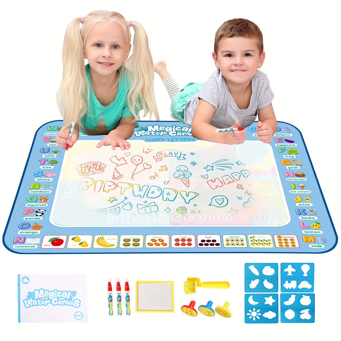 Kids Water Drawing Mat set With 3 Water Pens And Stamp