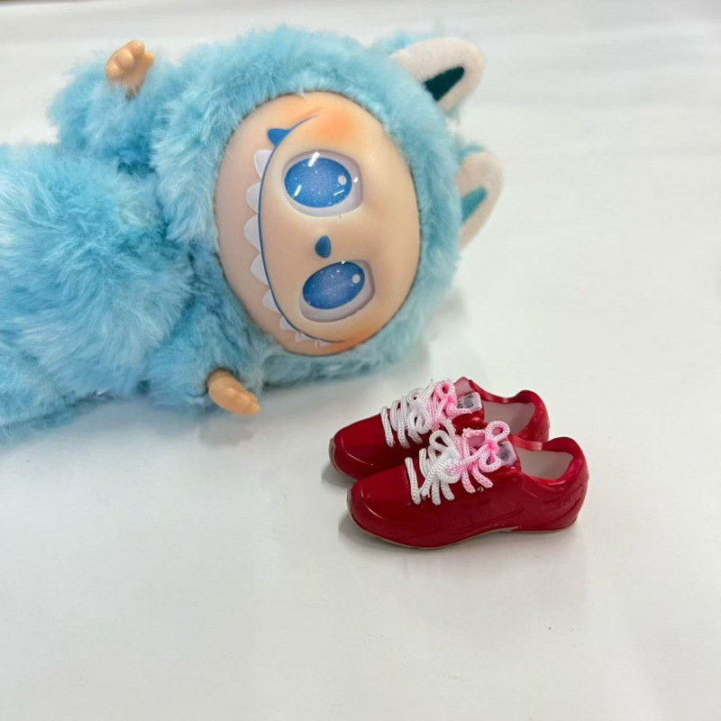 LABUBU Zapatos Rabu Ropa de bebé 17cm felpa vinilo bolso de muñeca colgante para zapatos desnudos caja ciega