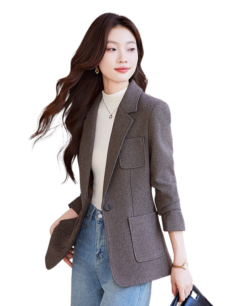 (2개) 회색 모직 작은 세트 자켓 여성의 2024 가을과 겨울 새로운 우아한 작은 슬림 핏 캐주얼 세트 탑