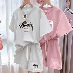 索罗娜新款2025夏大码女装两件套宽松休闲显瘦女T恤短裤套装
