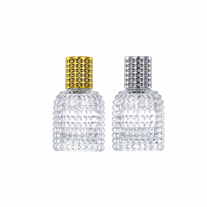 En stock suministro B006-30ml piña rejilla transparente botella de perfume de vidrio cosmético sub-botella spray botella vacía