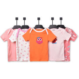 亚马逊跨境婴儿T恤 纯棉信封领短袖5件包卡通可爱男女宝宝T恤衣服