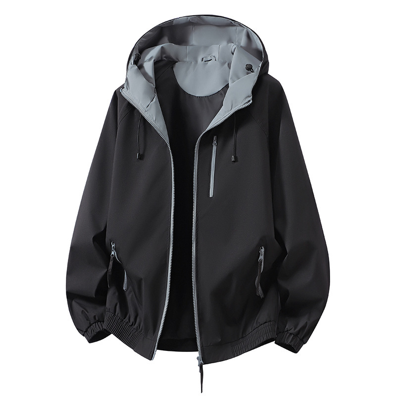 Cross-Border Color-Blocking Jacket for Men, Spring and Autumn Hooded Outdoor Men's Windbreaker, Couple's Windbreaker, Casual Sports Mountaineering Clothing