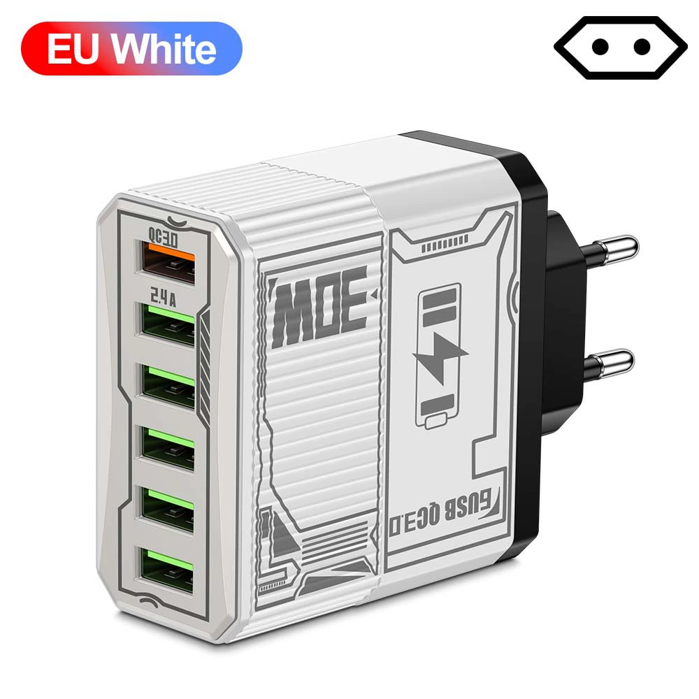 6-в-1 зарядное устройство Mecha BK304, QC3.0 многопортовое USB с PD25W, варианты вилок EU/US/UK