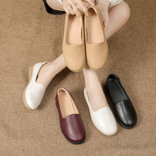 25 new full leather women's single leather shoes flat flat heel soft bottom soft mother shoes WS108 plus size 43