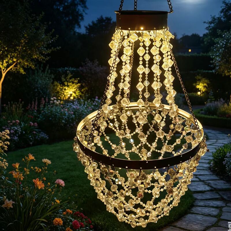 Metal Iron Art Imitation Crystal Warm Light Beads Hanging Ornaments Garden Decoration Outdoor Courtyard Metal Iron Art Imitation Crystal Warm Light Beads Hanging Ornaments Garden Decoration Outdoor Courtyard