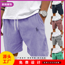 欧美新款亚马逊独立站复古灯芯绒男士刺绣运动裤五分休闲宽松短裤