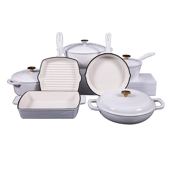 White Cast Iron Enamel Pot Household Rectangular Bakeware Creative Frying Pot Braised Pot Enamel Binaural Stew Pot Milk Pot