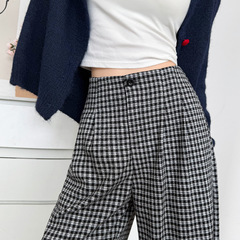 黑白格子阔腿裤女2025新款秋季宽松bf慵懒风垂感松弛直筒休闲裤子
