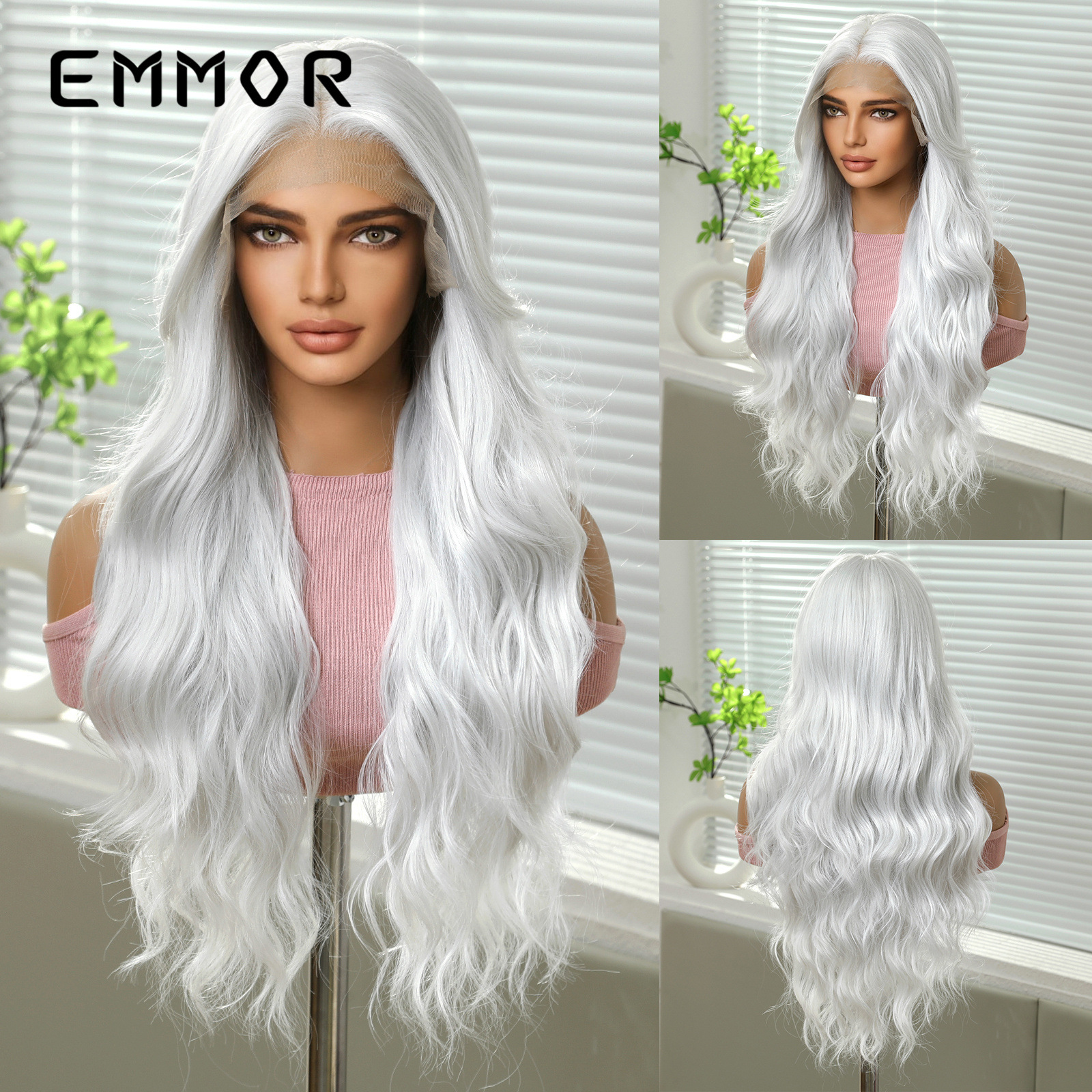 Transfronterizo 13*6 peluca de encaje frontal de gran superficie, corte intermedio, cabello largo y esponjoso dorado, cabello largo y rizado, cabello largo y largo