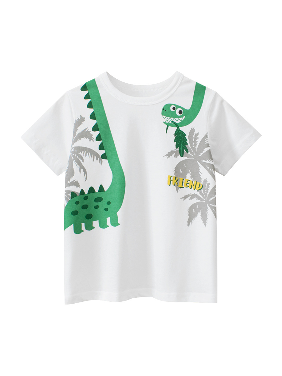 27kids ropa para niños transfronterizos ropa para niños camiseta de manga corta coreana para niños verano nuevo estampado de dibujos animados de dinosaurios