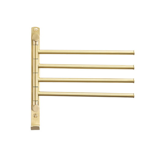 Nordic brass brushed movable towel bar creative rotating towel rack bathroom towel hanging rail golden storage rack