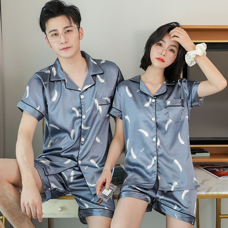 Ice Silk Summer Couple Pajamas for Women Plus Size 100kg Thin Loose Short-Sleeved Shorts Home Wear Set