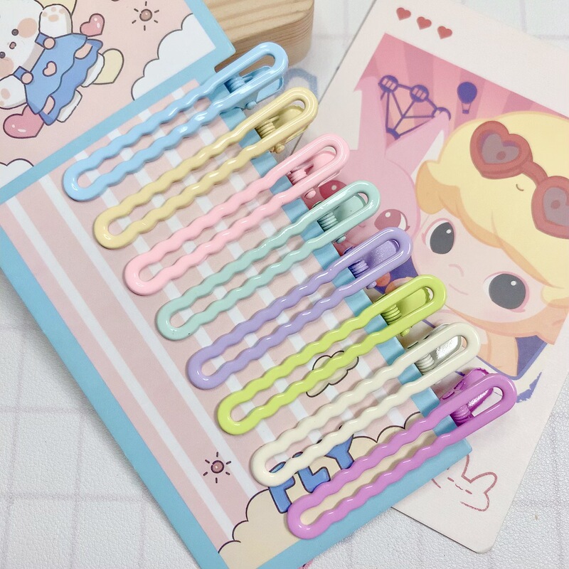 Spring-Colored Macaron Glossy Wave Hair Clip for Students, Seamless Hair Clip, Hairpin, Bangs Clip, Flat Duckbill Clip Spring-Colored Macaron Glossy Wave Hair Clip for Students, Seamless Hair Clip, Hairpin, Bangs Clip, Flat Duckbill Clip