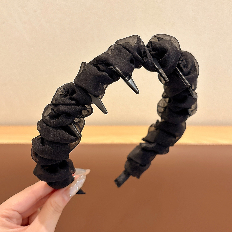 2025新款蝴蝶结褶皱黑白波点发箍女法式复古高颅顶显脸小头箍发卡|undefined