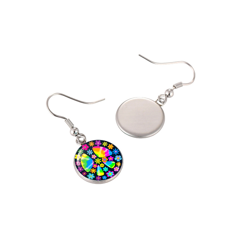 Paz logotipo estampado tiempo pendientes de gemas orejas plata no desvanecer pendientes transfronterizos accesorios ganchos de orejas al por mayor