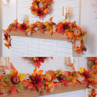 Manufacturer Specializes in Cross-Border Amazon for New Autumn Color Garland Rattan, Various Pumpkin Pine Cones, Mesh, European and American Sun