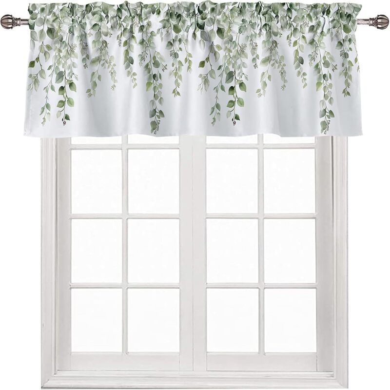 Cross-Border Amazon Short Curtains Sage Green Eucalyptus Leaf Door Curtain Coffee Curtain Kitchen Sink Cabinet Dustproof Cross-Border Amazon Short Curtains Sage Green Eucalyptus Leaf Door Curtain Coffee Curtain Kitchen Sink Cabinet Dustproof