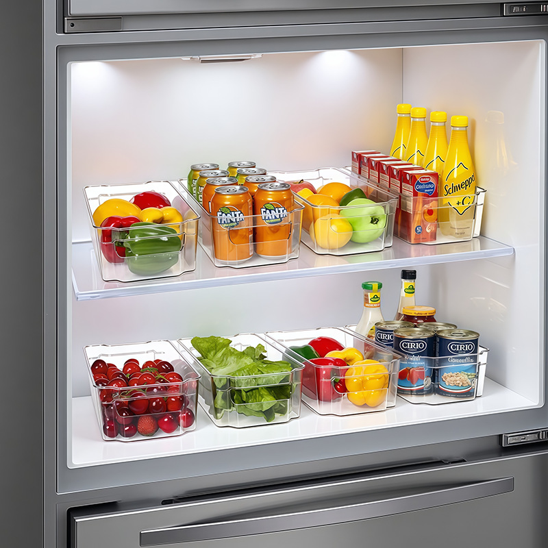 Caja de almacenamiento de alimentos PET Caja de almacenamiento de refrigerador Caja de almacenamiento de almacenamiento de cocina transparente Caja de almacenamiento de congelación