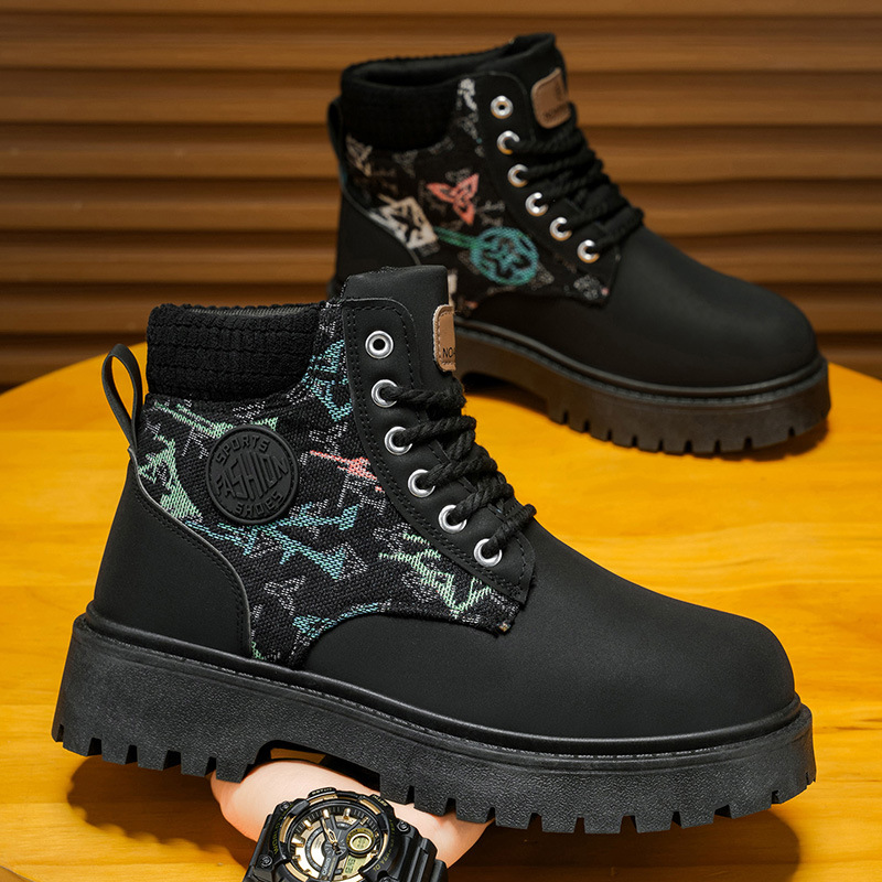 2025 New Cross-Border Autumn Martin Versatile Casual Men's Shoes Trendy High-Top Autumn and Winter Shoes Wholesale Black Dropshipping