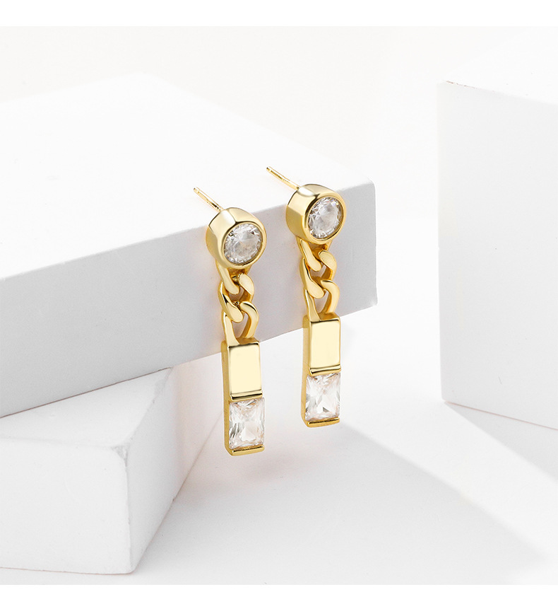 Fashion Simple Style Geometric Sterling Silver Plating Metal Zircon Earrings