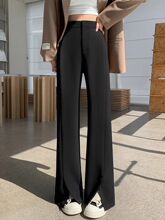 白枕鹤开叉西装裤女春秋新款高腰垂感胖大码显瘦直筒宽松小个子