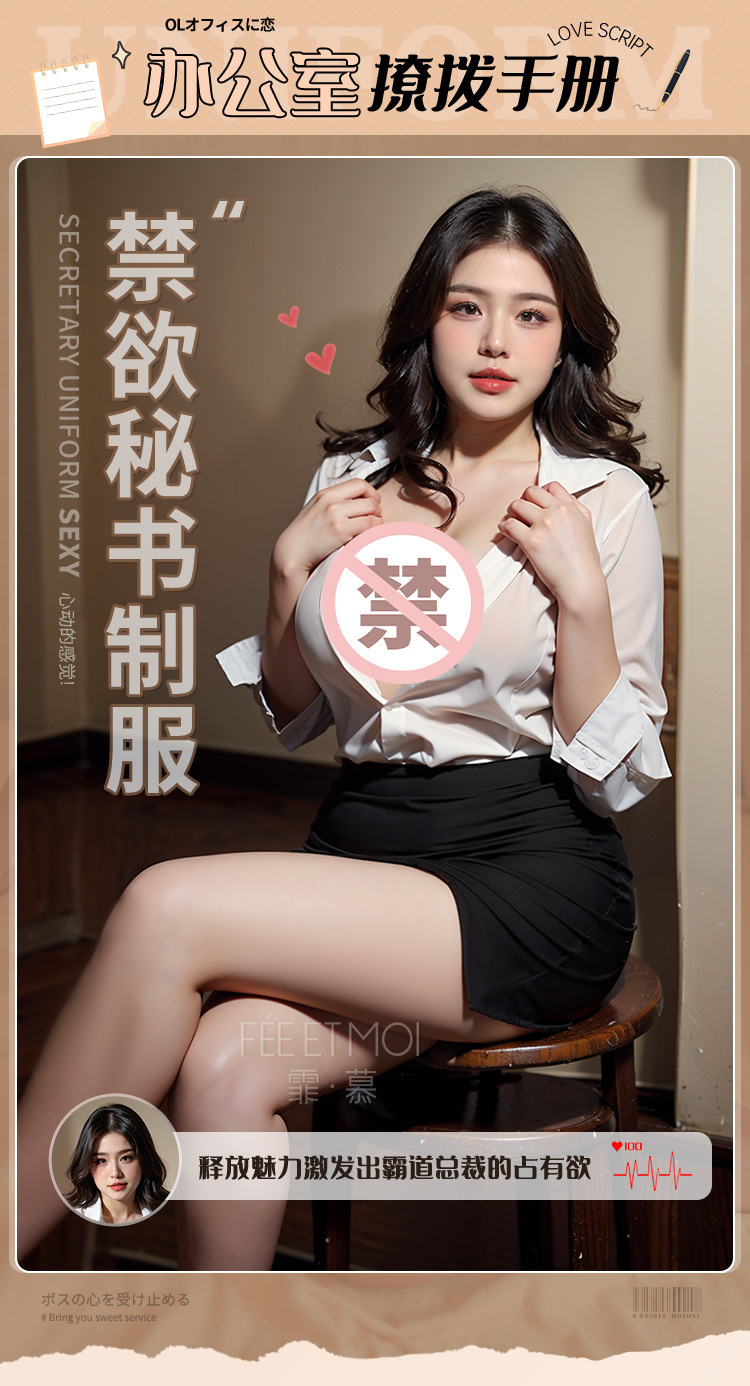 Feimu Secretary Costume Set with Tie, Shirt, Skirt, Thong and Open-Crotch Tights — detail image 12