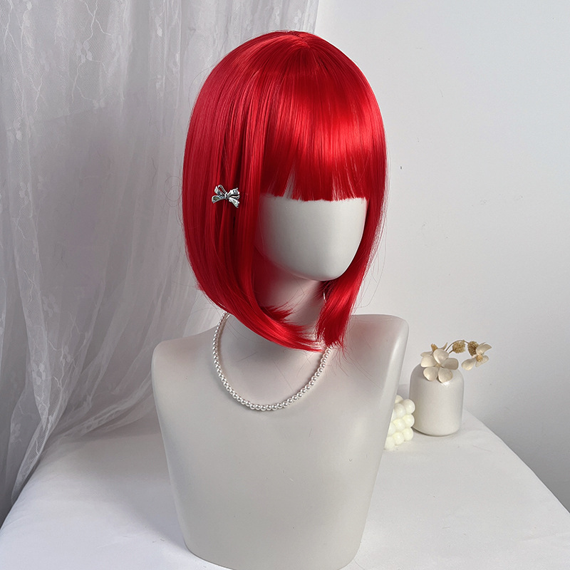 Red short straight hair bobo head wig female neat bangs short hair animation cosplay headgear manufacturers in stock wholesale