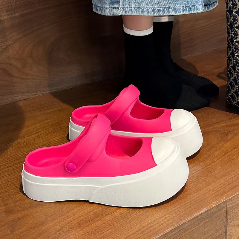 Zhao Lu si mismo estilo Mary Jane fondo grueso cerrado toe zapatillas de infrarrojos desgaste EVA zapatillas de moda de verano