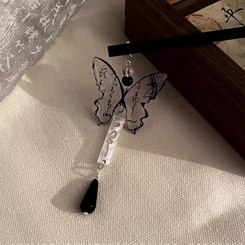 Ébano de mariposa nuevo estilo chino horquilla de las mujeres de alto grado horquilla updo estilo antiguo horquilla simple moderna horquilla tocado